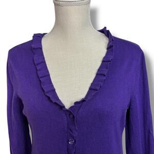 Kenneth Cole Reaction Purple Cardigan with Ruffled Neckline Size Small
